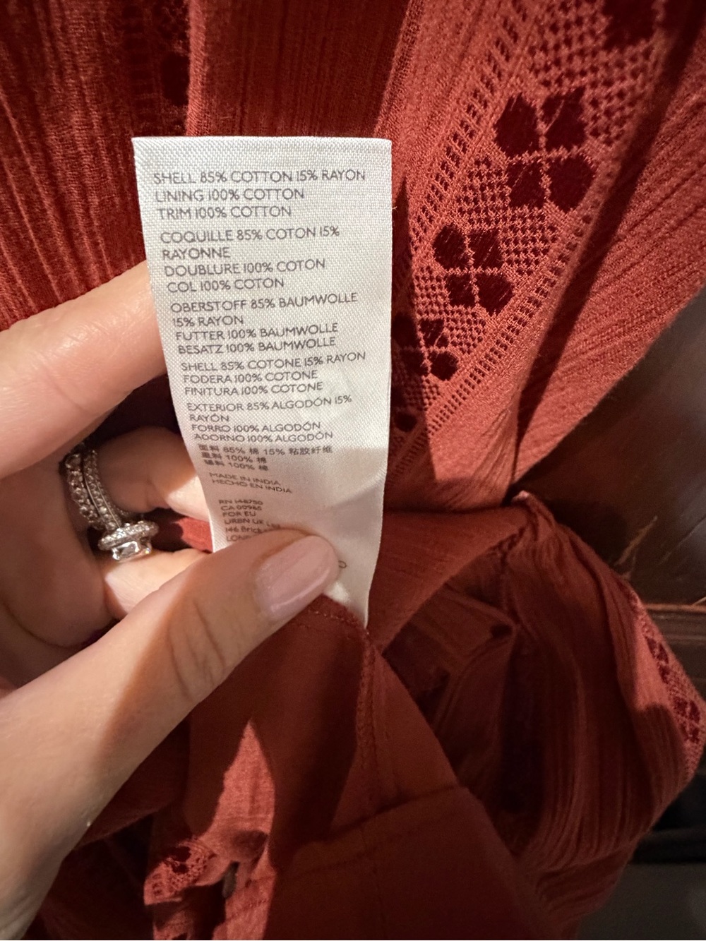 Anthropologie Othilia Rust Ruffle Lace Yoke Mini Dress - Picture 7 of 8